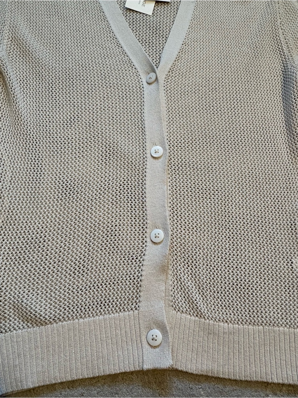 Cleo Petites Cream NWT Mesh Open-Work Button Front Cardigan Size Small Petite - Picture 4 of 12